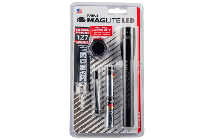 Maglite SP2201C Mini Maglite Red/Blue/Clear LED 97 Lumens AA (2) Battery Black